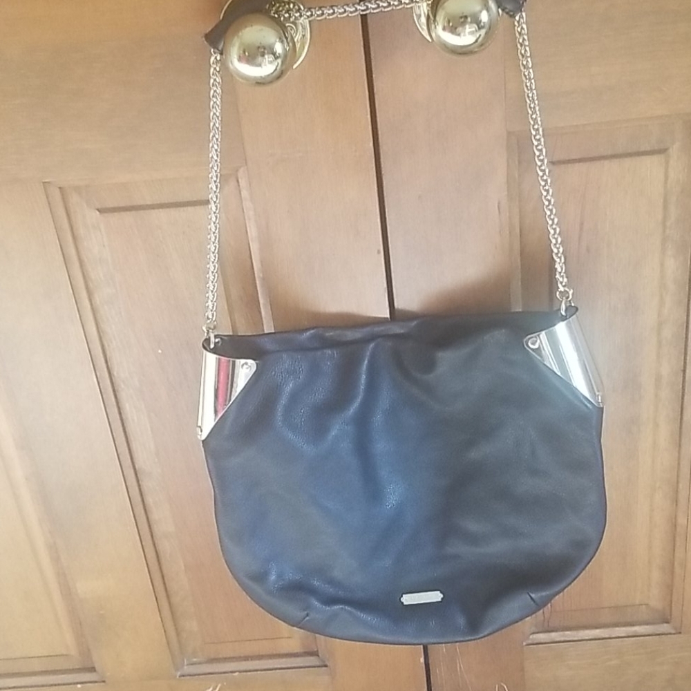 Vince Camuto black shoulder bag with gold trim